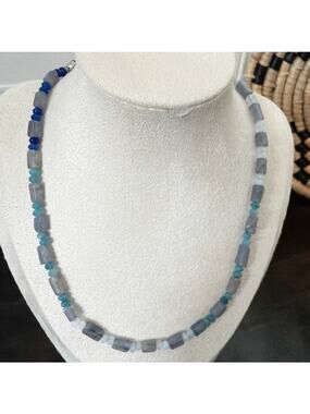 Second Bloom Studio Blue Ombre Agate Necklace 17" + Extender Stained Glass